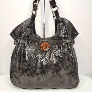 Elliott Lucca Leather Snakeskin Print Metallic Shimmer Shoulder Bag. P178